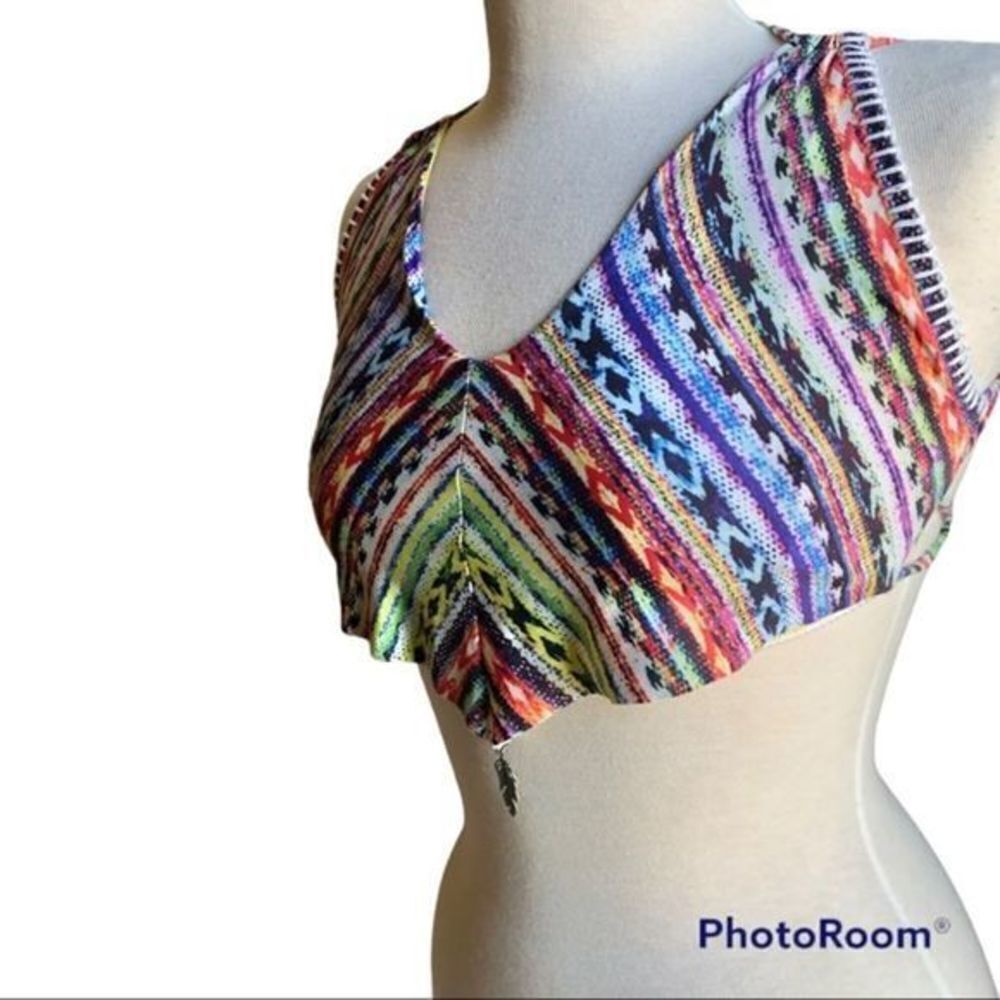 Ale by Alessandra multi embroidered strappy drape swim top large - Picture 2 of 12